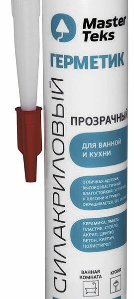 Герметик силакриловый MasterTeks для ванных комнат и кухни прозрачный 290 мл