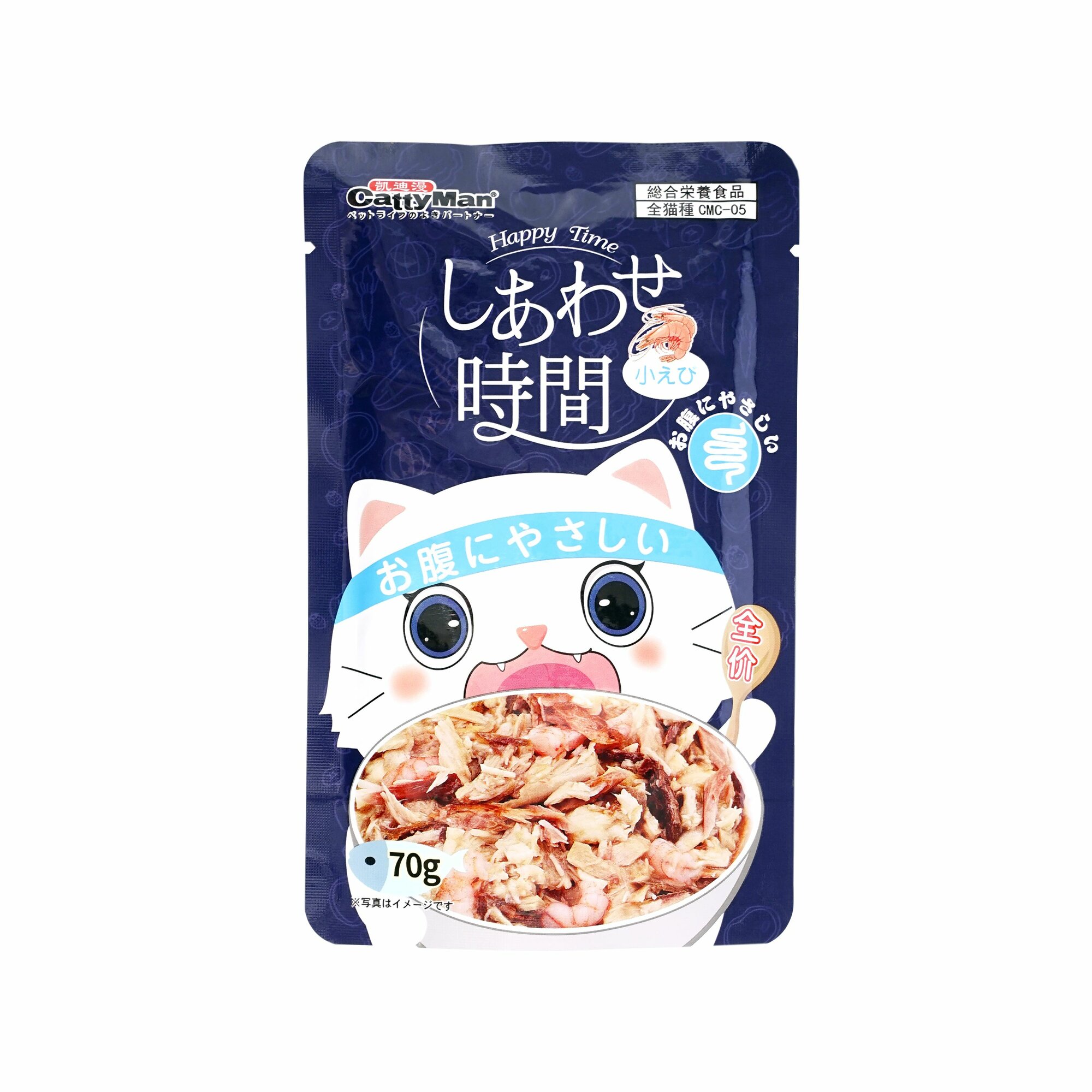 

Корм для кошек CattyMan Момент счастья на основе креветок и японского тунца бонито для улучшения пищеварения кошек 70 г