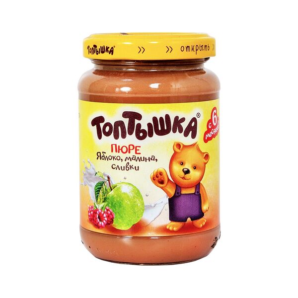 Пюре из яблок с малиной и сливками вес 190г ДП с 6мес. Топтышка