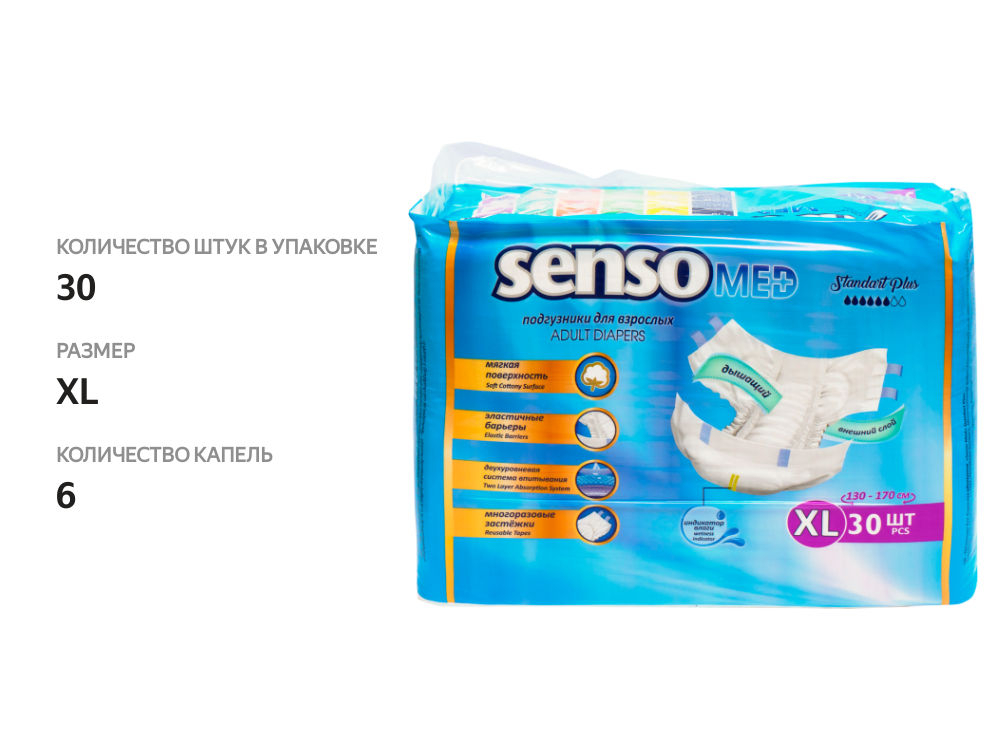 

Подгузники Senso Med Standart Plus для взрослых размер XL 30 шт