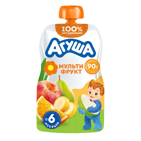 Пюре фруктовое детское Агуша Мультифрукт в мягкой упаковке с 6 месяцев 90 г