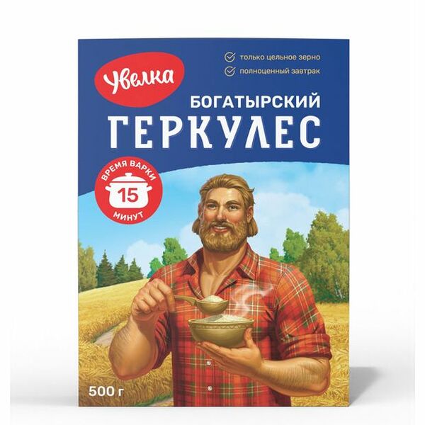 Геркулес Увелка Богатырский время варки 15 минут 500 г