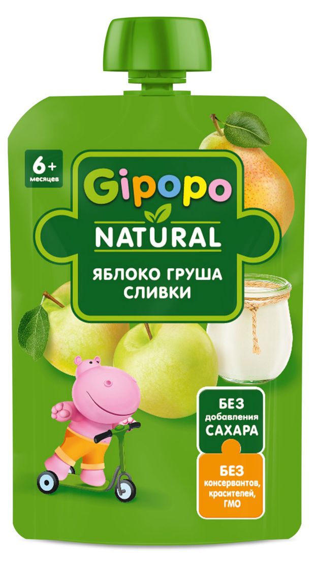 

Пюре фруктовое Gipopo из яблок и груш со сливками с 6 месяцев 90 г
