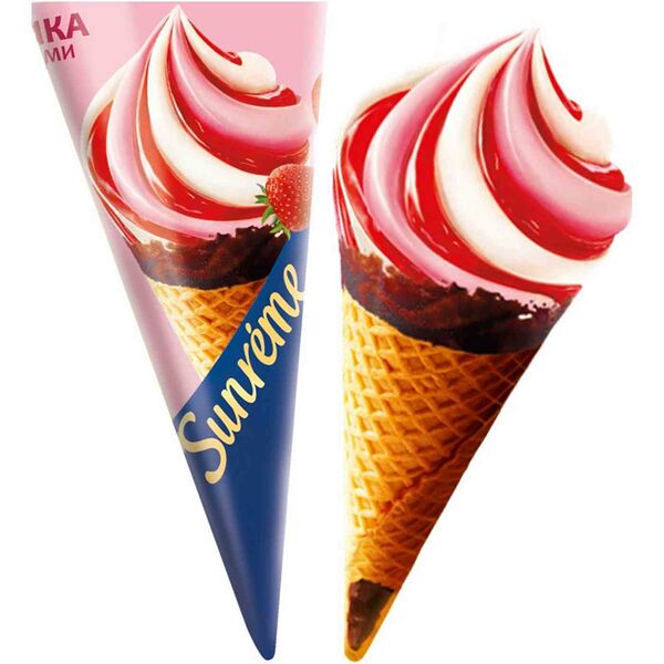 Мороженое сливочное Sunreme клубника со сливками рожок в глазури 8% 73 г