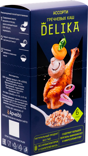 

Каша гречневая Delika ассорти с курицей овощами травами и грибами 6 шт x 40 г