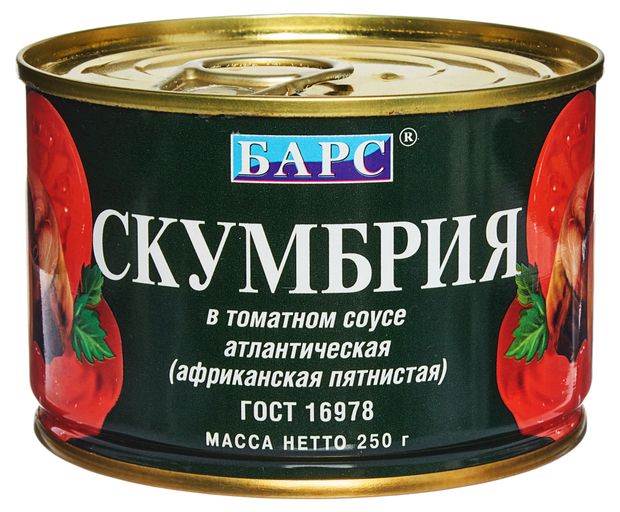 

Скумбрия атлантическая Барс в томатном соусе 250 г