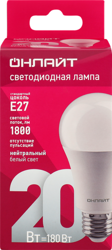 

Лампа светодиодная Онлайт E27 20Вт нейтральный белый свет груша Арт. 61158