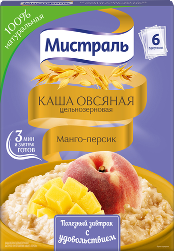 

Каша овсяная Мистраль манго-персик 6 пакетиков 240 г