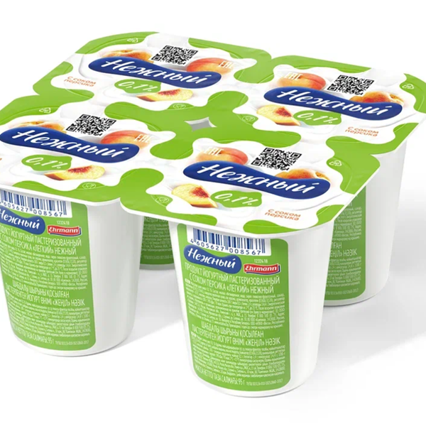 Йогурт Нежный 0,1% с соком персика 4 шт. x 95 г