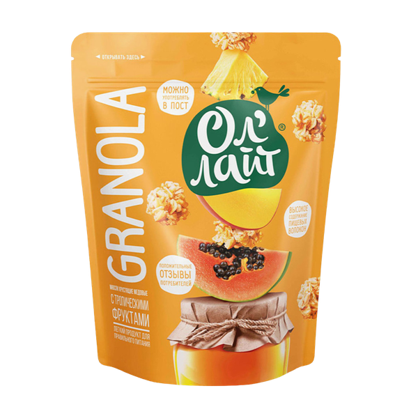 Гранола Ол Лайт хрустящие медовые Тропические фрукты 280 г