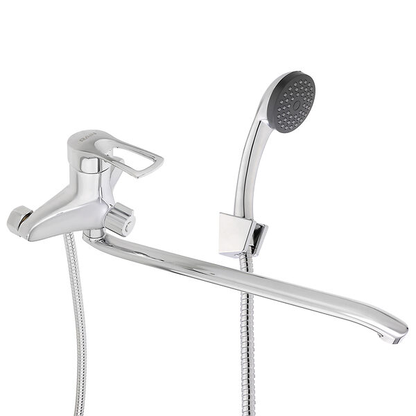 Rain смеситель для ванны атриа, плоский излив 40см, душ. набор, картридж 40мм, латунь, хром