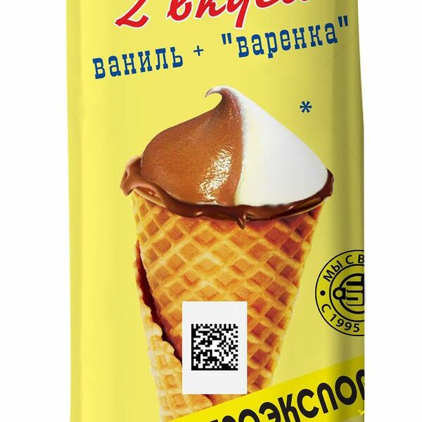 Десерт творожный Ростагроэкспорт глазированный в вафельном рожке с ванилью и варёнкой 15% 60 г