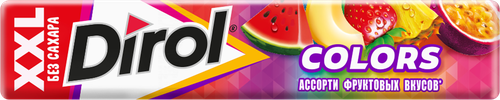 

Жевательная резинка Dirol Colors XXL Фруктовое ассорти без сахара ароматизированная 19 г