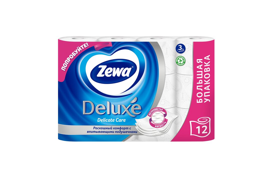 

Туалетная бумага Zewa Deluxe Без аромата 3 слоя 12 рулонов