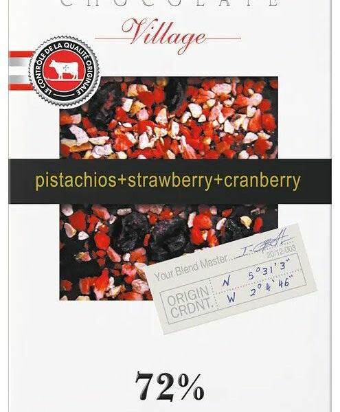 Шоколад горький Bucheron с клюквой, клубникой и фисташками 72 % какао, 100 г