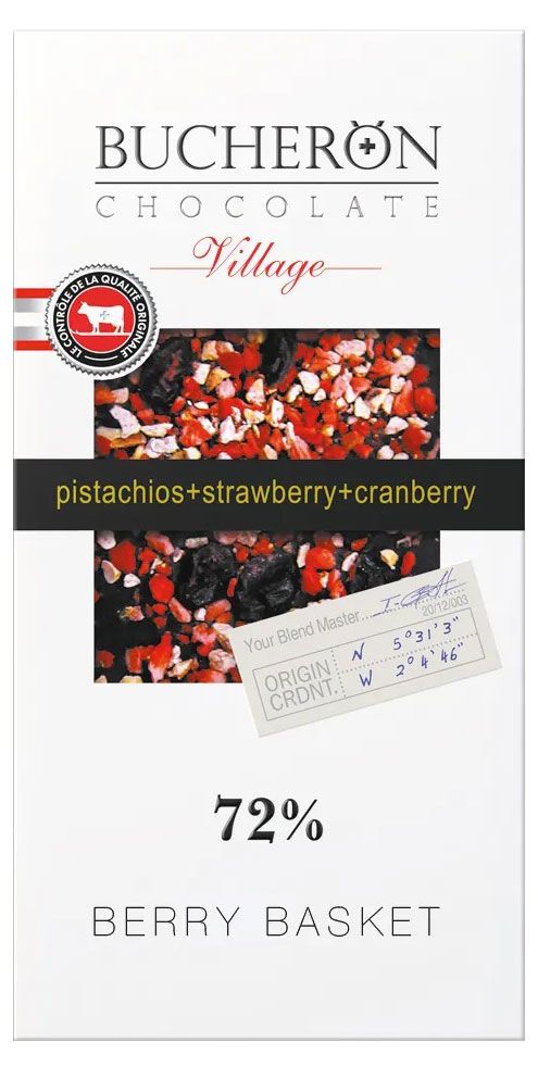 

Шоколад горький Bucheron с клюквой, клубникой и фисташками 72 % какао, 100 г