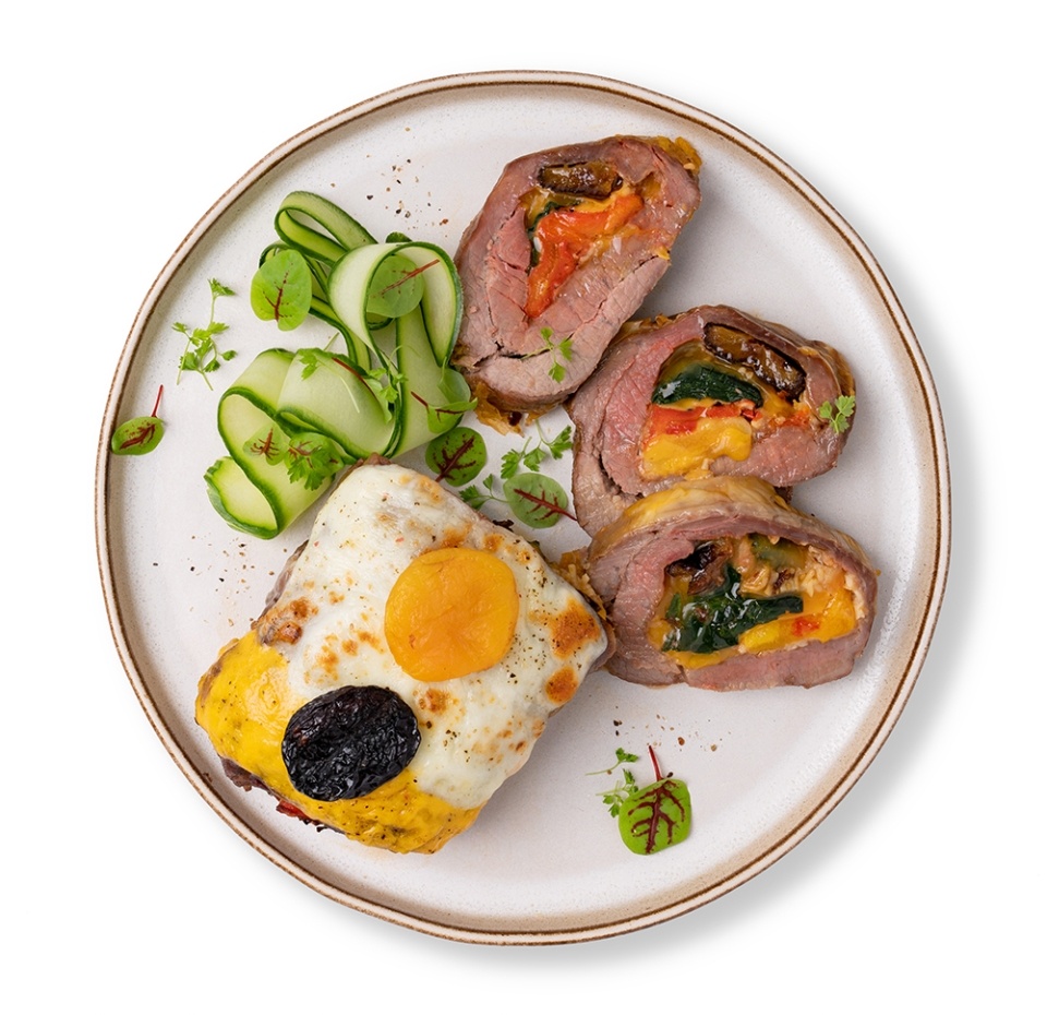 

Рулет из телятины Азбука Вкуса с черносливом, курагой, шпинатом, сыром Гауда и Чеддер вес
