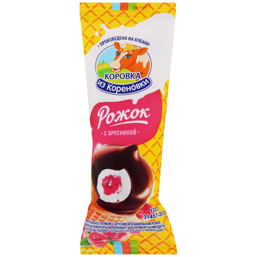 

Мороженое Коровка из Кореновки рожок с брусничным джемом 15%, 70 г