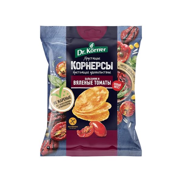 Чипсы цельнозерновые кукурузно-рисовые с вялеными томатами и бальзамиком Dr.Korner 50г
