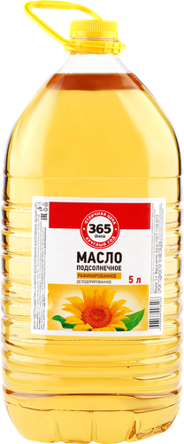 

Масло подсолнечное 365 дней рафинированное дезодорированное, высший сорт, 5000 мл