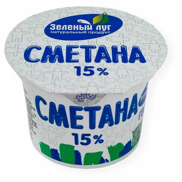 Сметана Зеленый Луг 15%, 180г