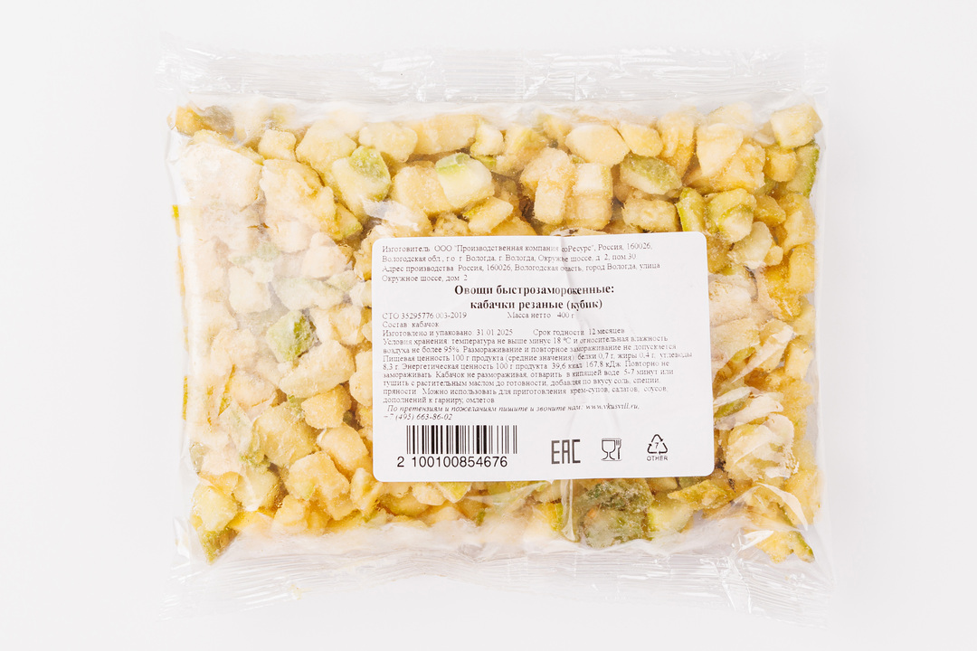 

Кабачок резанный быстрозамороженный 400 г