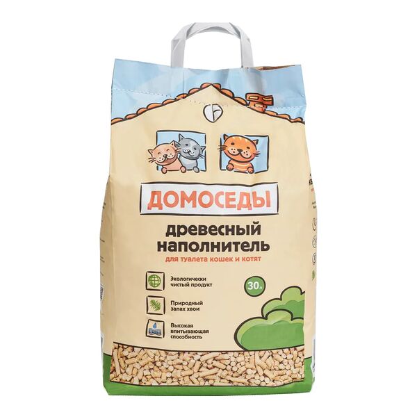 Наполнитель древесный Домоседы  для кошачьего туалета 30л, 12,5кг