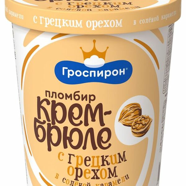 Мороженое пломбир Гроспирон Крем-брюле с грецким орехом в солёной карамели, 15% 410г