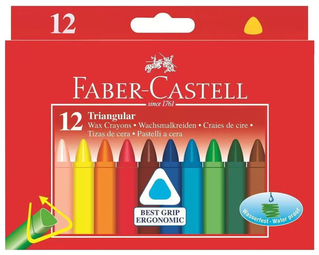 

Мелки восковые Faber-Castell трехгранные водостойкие 12 цветов