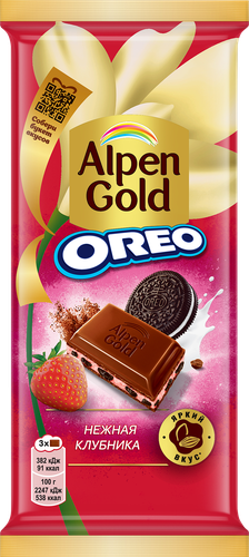 

Шоколад молочный Alpen Gold Oreo с клубничной начинкой и кусочками печенья Оreo 85 г