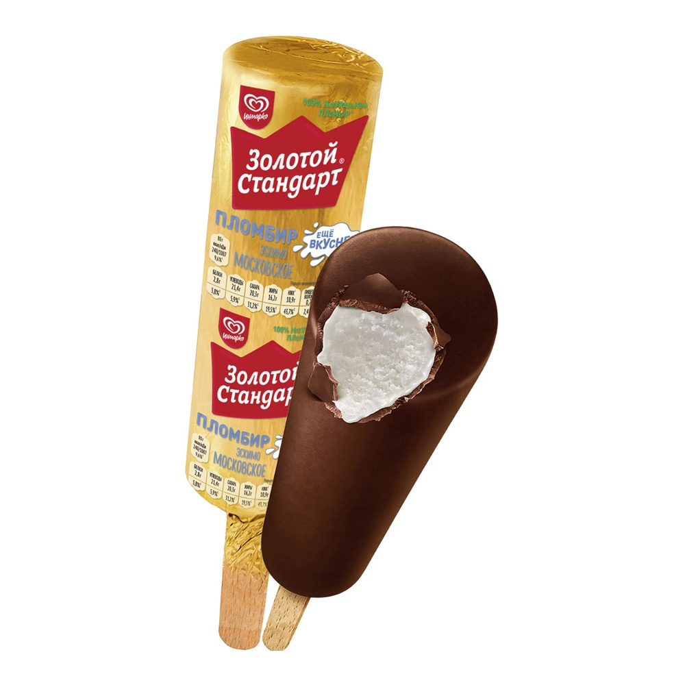 

Мороженое Золотой стандарт Московское пломбир со сливками эскимо БЗМЖ 80 г