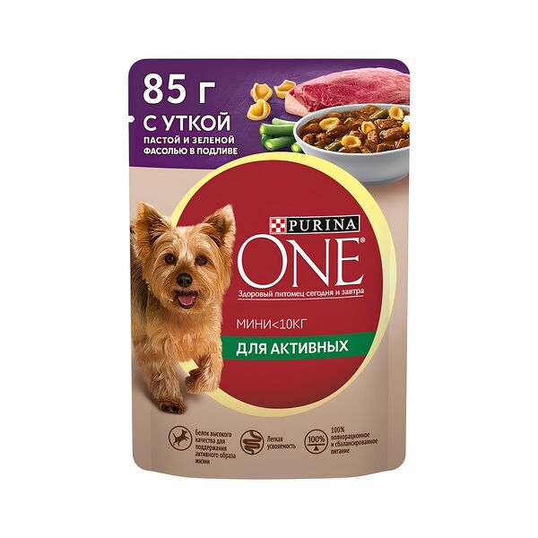 Консервы д/взрослых собак утка,паста,з/фасоль в подливе ONE Мини 85г