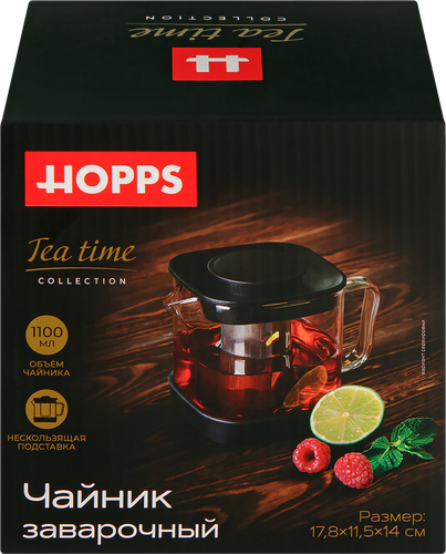 

Чайник заварочный Hopps Tea time стекло нержавеющая сталь пластик 1.1 л Арт. H-TP1