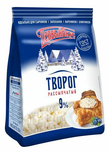 Творог Первый Вкус рассыпчатый, 9%, пакет