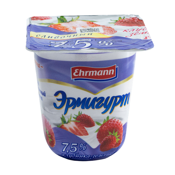 Йогурт Эрмигурт экстра сливочный клубника, земляника 7.5% 100 г