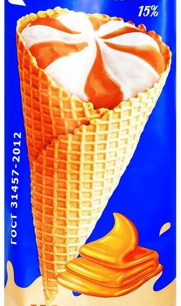 Мороженое пломбир Тюменский пломбир Сгущенное молоко в сахарном рожке 15% 90г