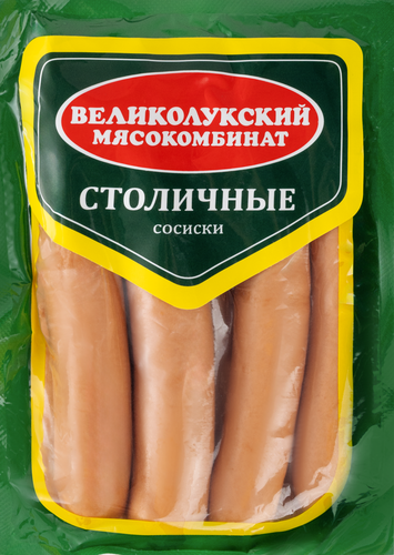 

Сосиски Великолукский Мясокомбинат Столичные категория А вес