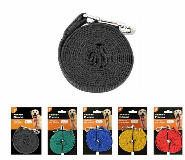 Поводок для собак Гамма капроновый 16 х 3000 мм ассортимент