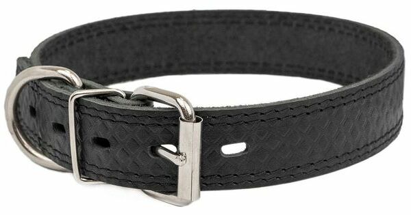 Ошейник для собак Homepet Ромбы кожаный простроченный с тиснением черный, 30 мм 35-45 см