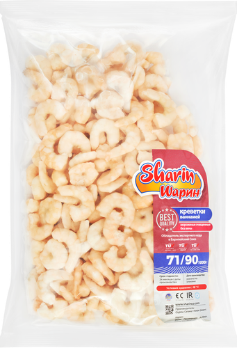

Креветки свежемороженые Sharin очищенные 71/90, 1 кг