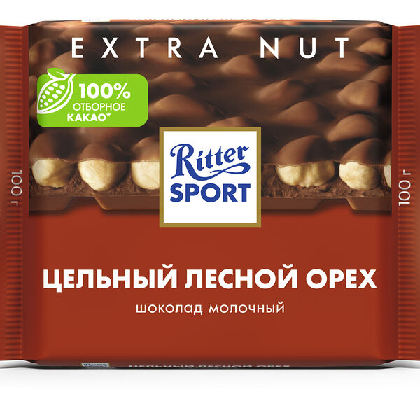 Шоколад молочный Ritter Sport Extra Nut с цельным лесным орехом 100 г