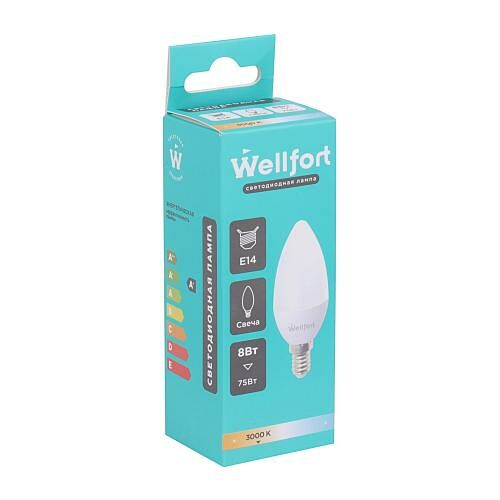 Лампа светодиодная Wellfort свеча 8Вт Е14 теплый