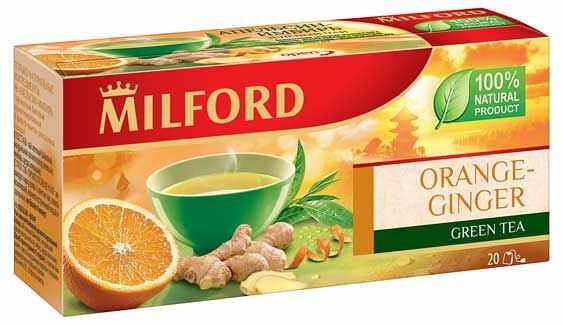 Чай зеленый Milford с апельсином и имбирём в пакетиках, 20 шт.