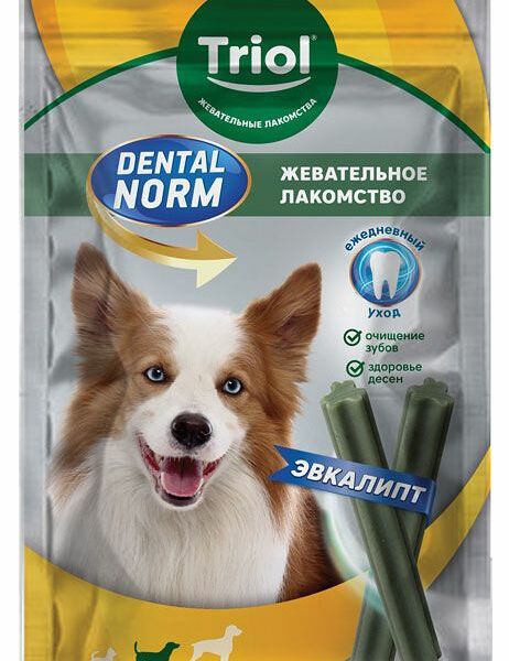 Лакомство для собак средних пород Тriol Dental Norm Палочки жевательные с эвкалиптом 3шт 75г