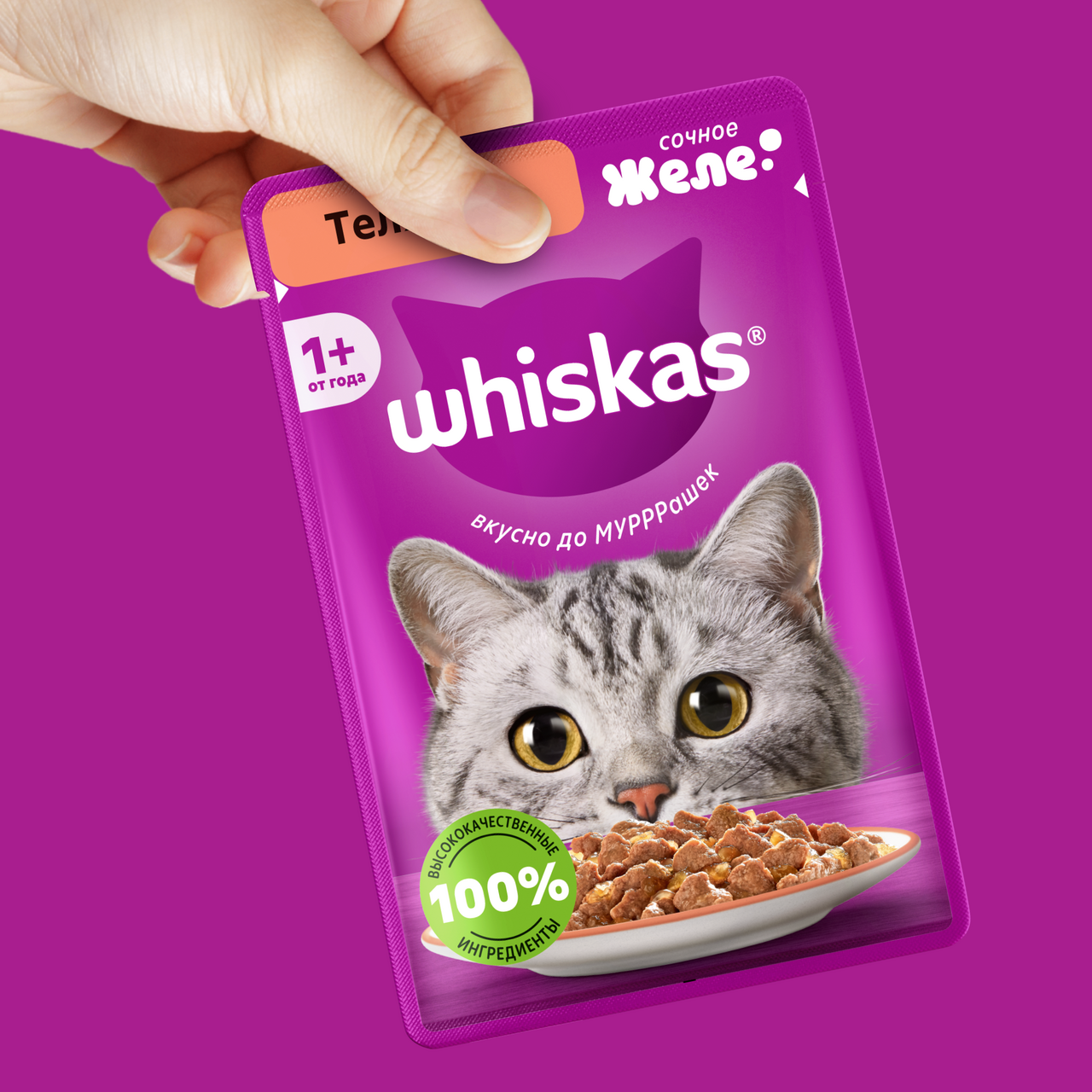 

Корм влажный для кошек Whiskas желе телятина 75 г