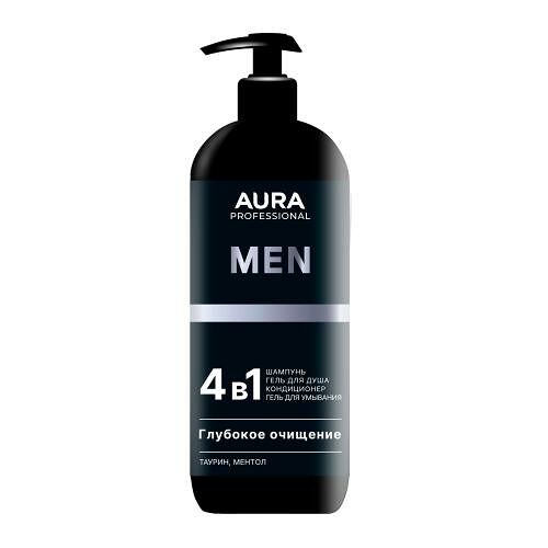 Шампунь мужской для волос Aura Professional Men Глубокое очищение 4 в 1, 1000 мл