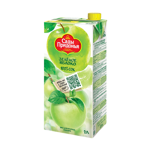 Сок Сады Придонья яблочный из зеленых яблок осветленный 2 л