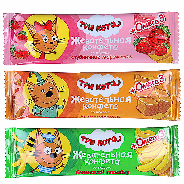 Конфета жевательная Три Кота Омега 3, в ассортименте