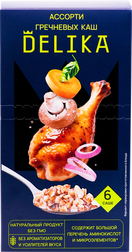 

Каша гречневая Delika ассорти с курицей овощами травами и грибами 6 шт x 40 г