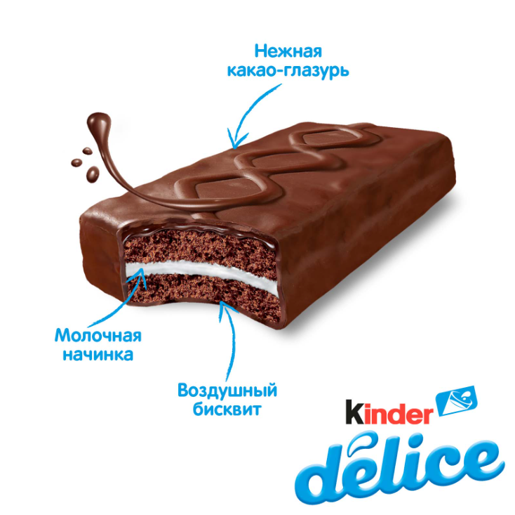 

Бисквитное пирожное Kinder Delice покрытое какао-глазурью с молочной начинкой 39 г